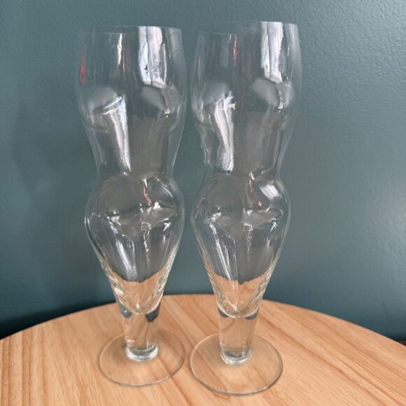 Vtg Clear Nude Nudies Female Torso Champagne Flutes Set Of 2 7 oz Clear - Picture 2 of 10